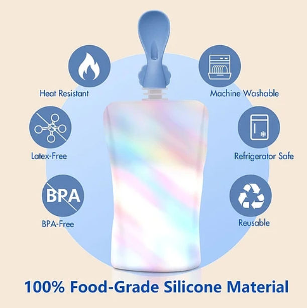 Cuchara exprimidora de silicona para alimentos en bolsa