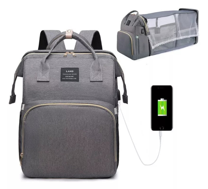 Mochila pañalera multifuncional con cuna integrada