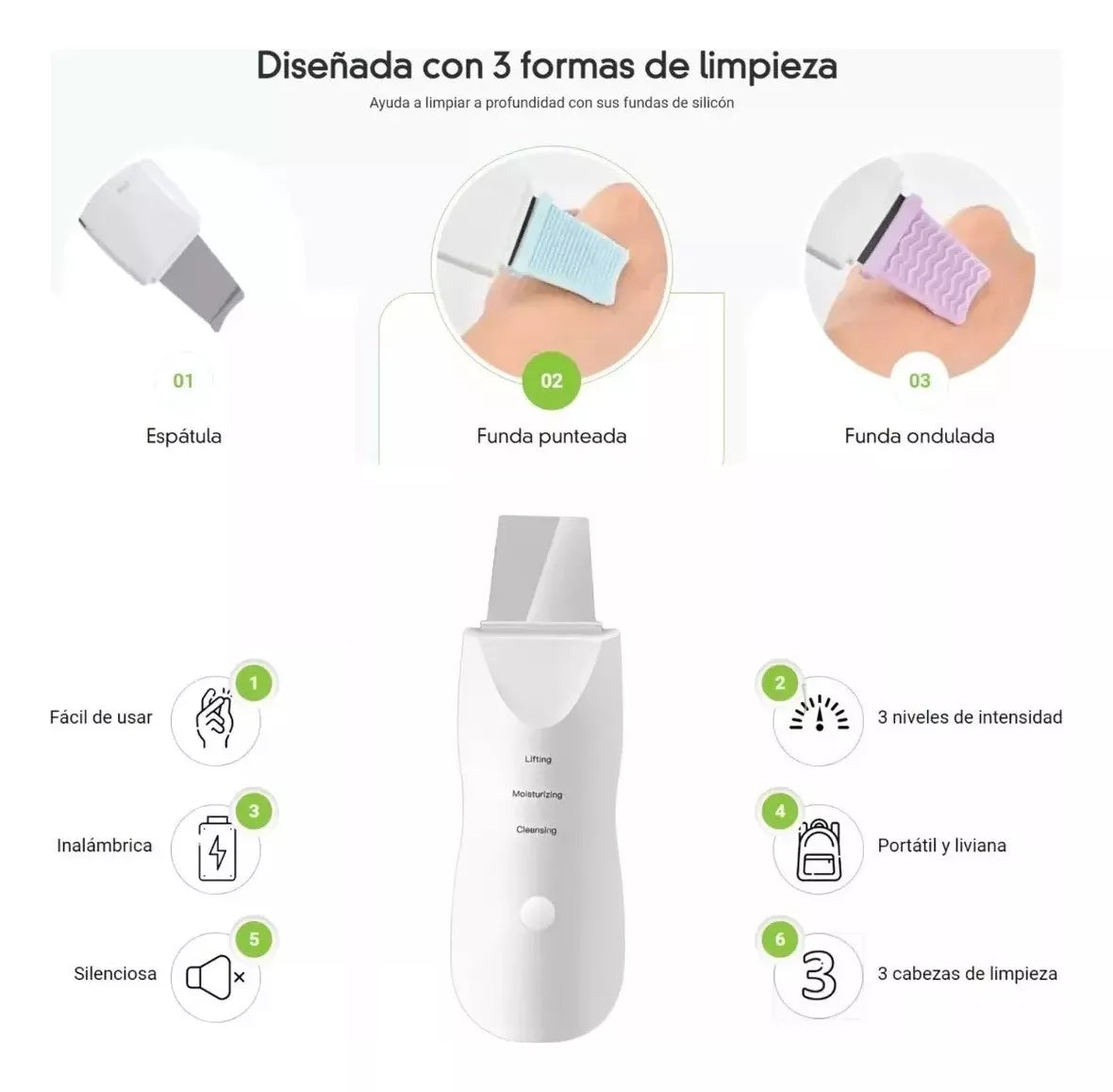 Espátula facial ultrasónica exfoliante